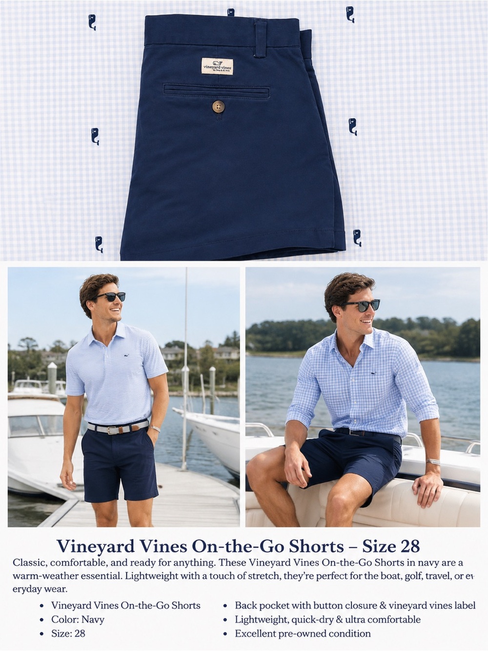 Vineyard Vines Navy Flat Front Men’s Shorts size 28